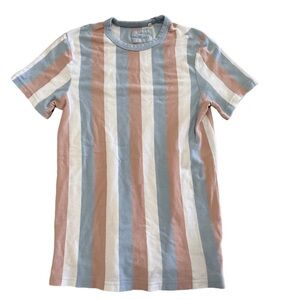 GUESS Vertical Pink, Blue White Striped Women’s Short Sleeve T-Shirt Size Medium